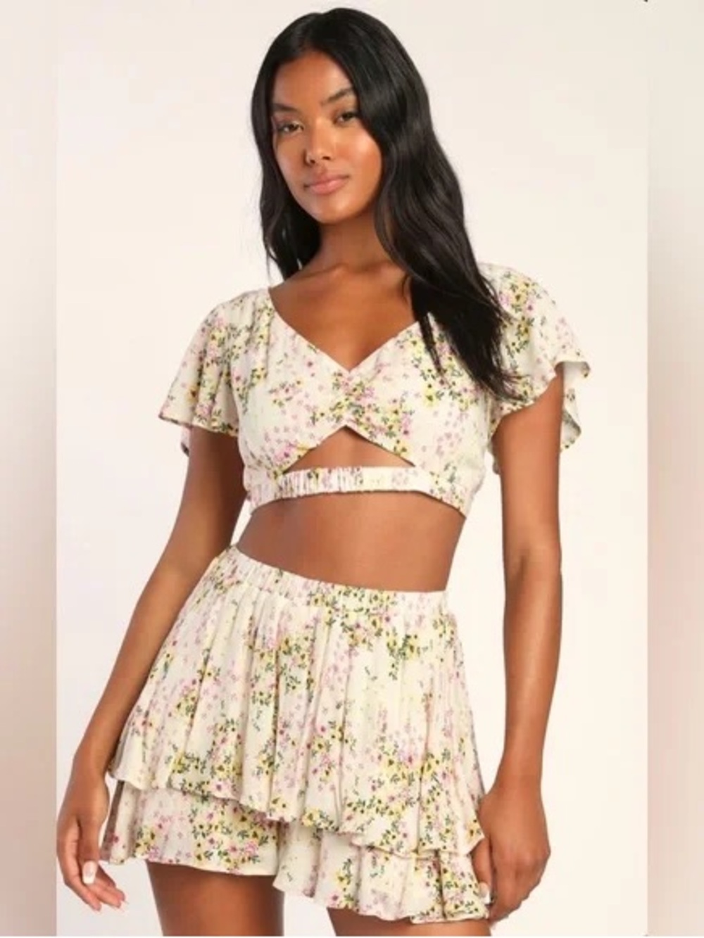 LULUS FLORAL SHORT AND TOP SET
